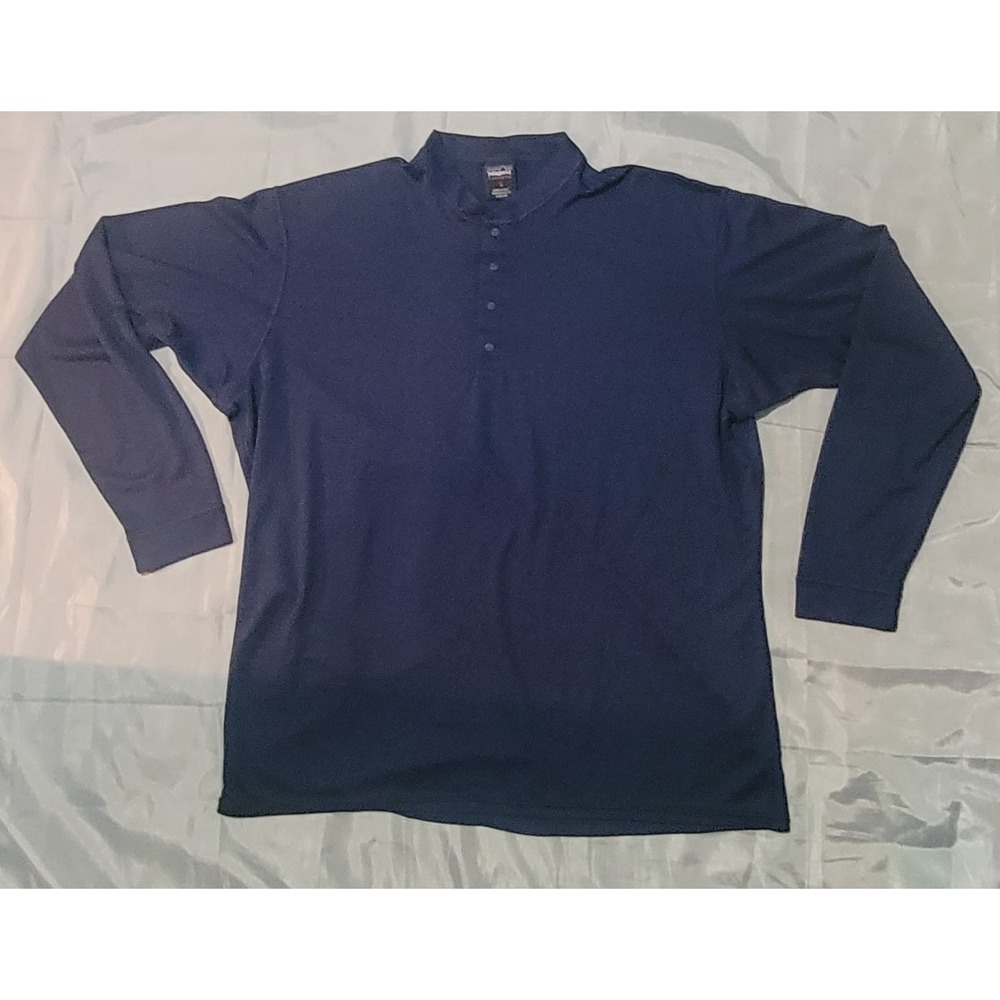 Patagonia Capilene Baselayer Shirt‎ Quarter Snap Button Blue Large Outdoors USA